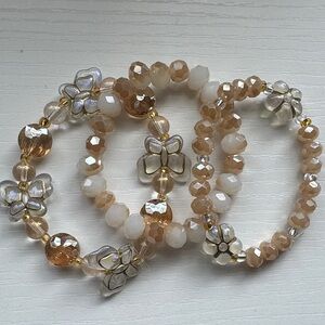 Hand Beaded Artisan Crystal Bracelet Stack Butterfly and Flower